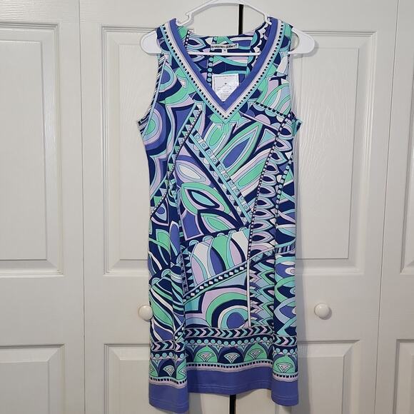 Barbara Gerwit Women's Multi-colored Geometric Groovy Sleeveless Midi Dress Med - Picture 1 of 12